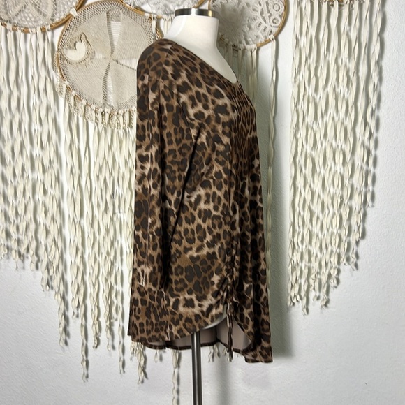 Clara Sun Woo Knit Cheetah Print Tunic with Gathered Hip XL Lagenlook Staple - Picture 2 of 12